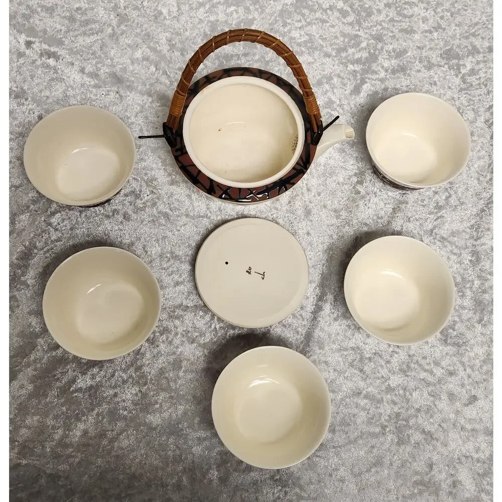 Arita Yaki Ware Japanese Green Tea Pot w/5 Cup Set-Kyusu Yunomi Ema